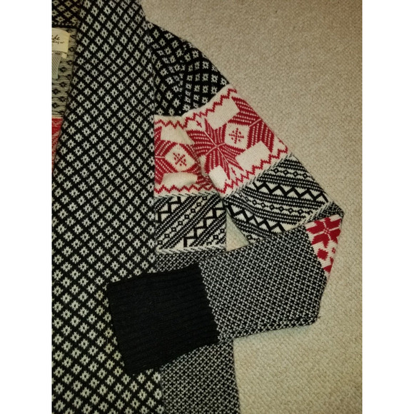 Womens Sweater-TELLURIDE-white/black Fair Isle lambswool Nordic open cardigan-M - Picture 3 of 4